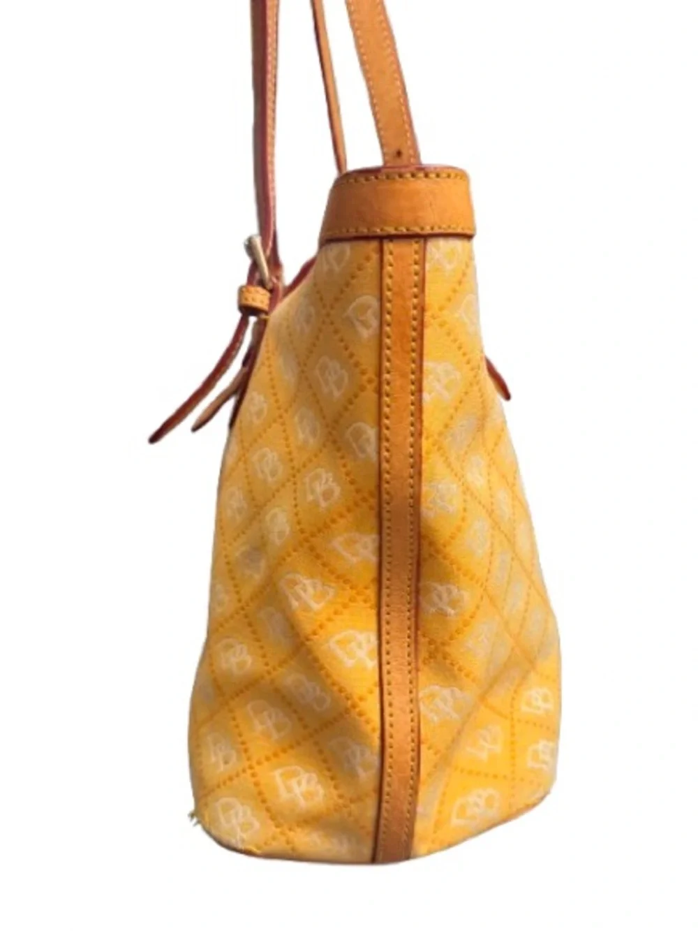 Dooney & Bourke East/West Monogram Shopper Tote with Vachetta Trim (Yellow)-GUC - Picture 10 of 16